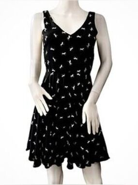 Everly Black V-neck Mini Dress with Off White Horse Print
